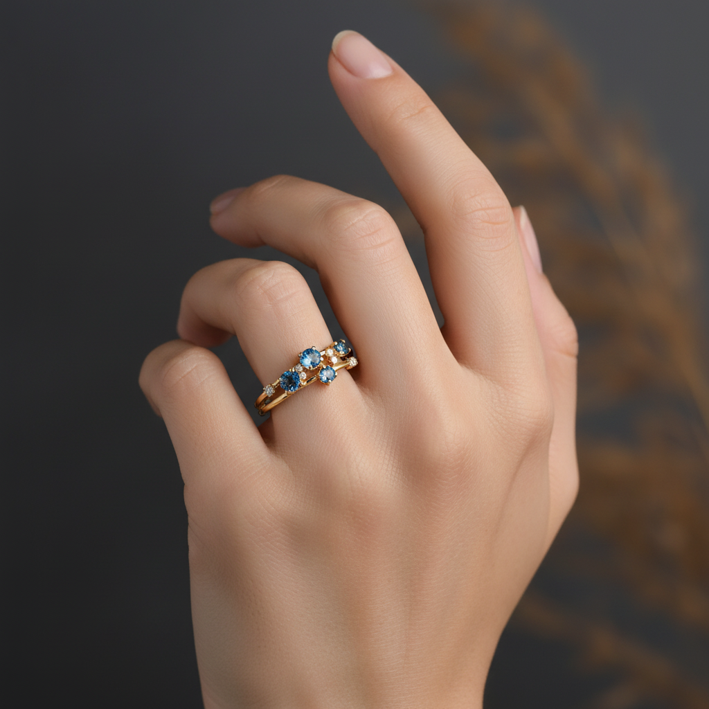 Azure Crystal Gold Ring