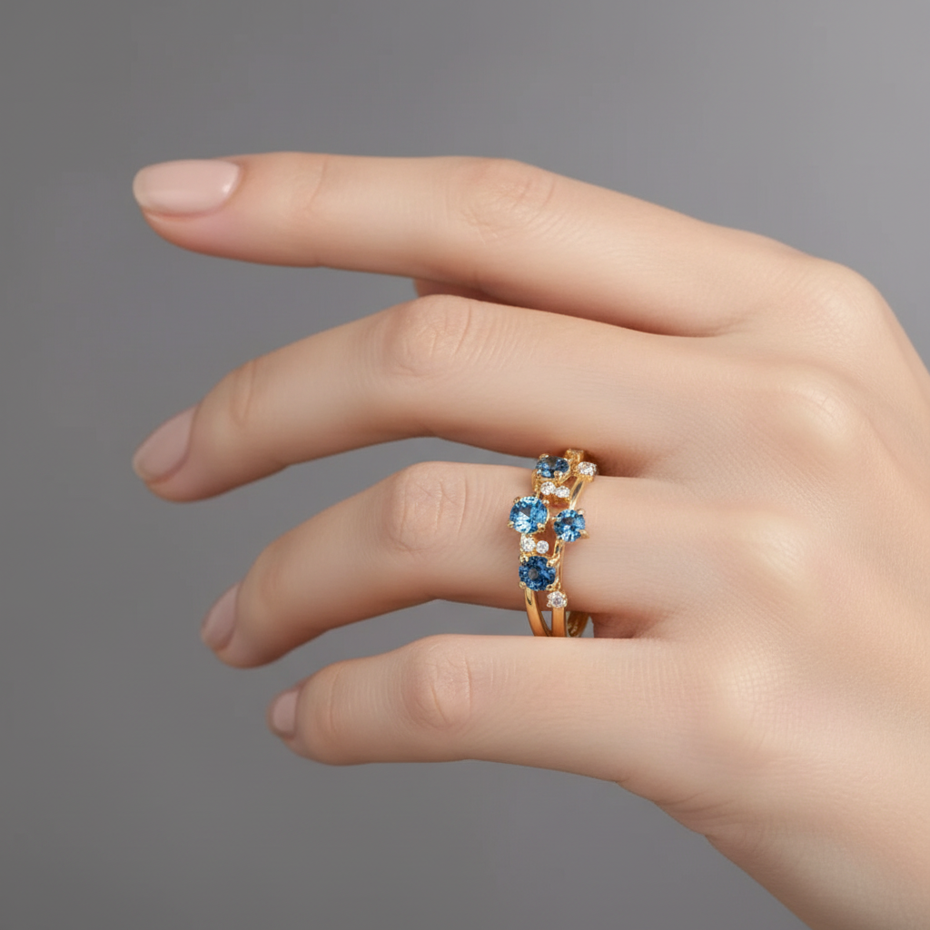 Azure Crystal Gold Ring