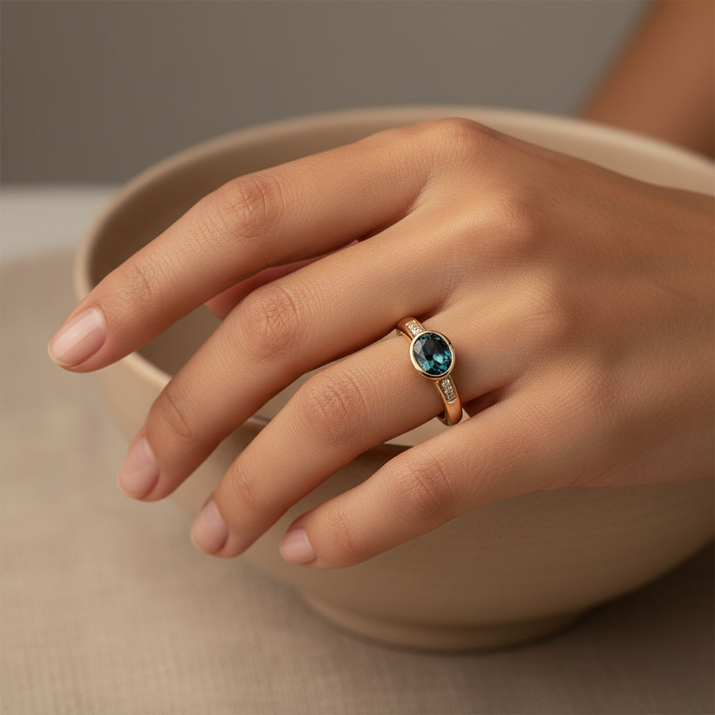 Vintage Blue Inlaid Crystal Gold Ring