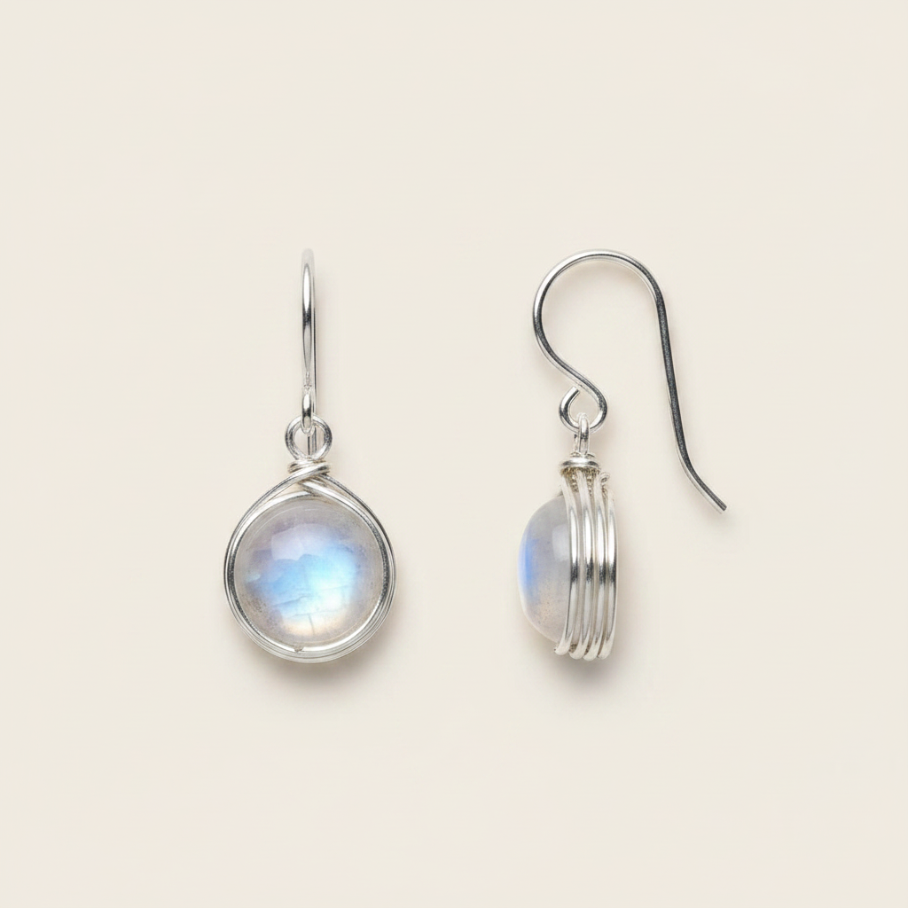 Vintage Moonstone Drop Earrings in Silver