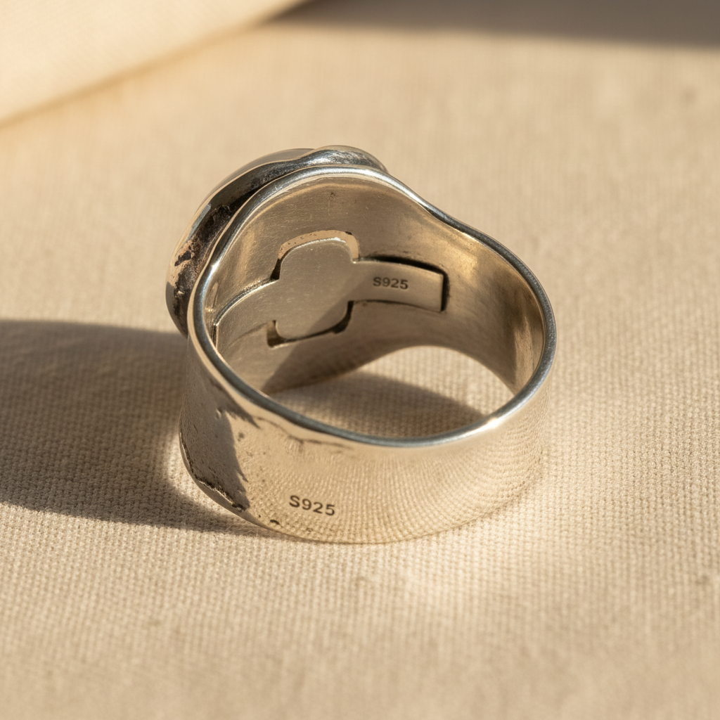Moonstone wide Silver, Bezel Ring