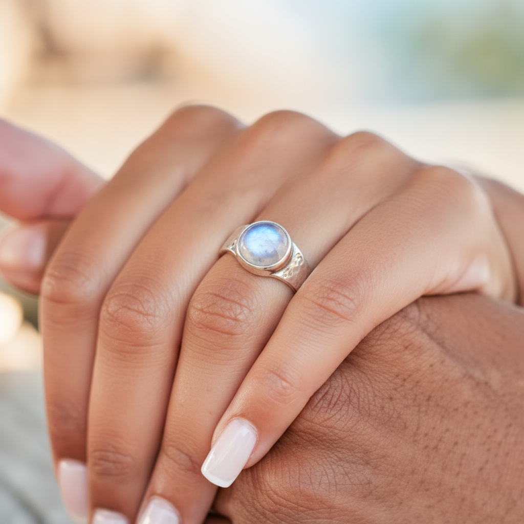 Moonstone wide Silver, Bezel Ring