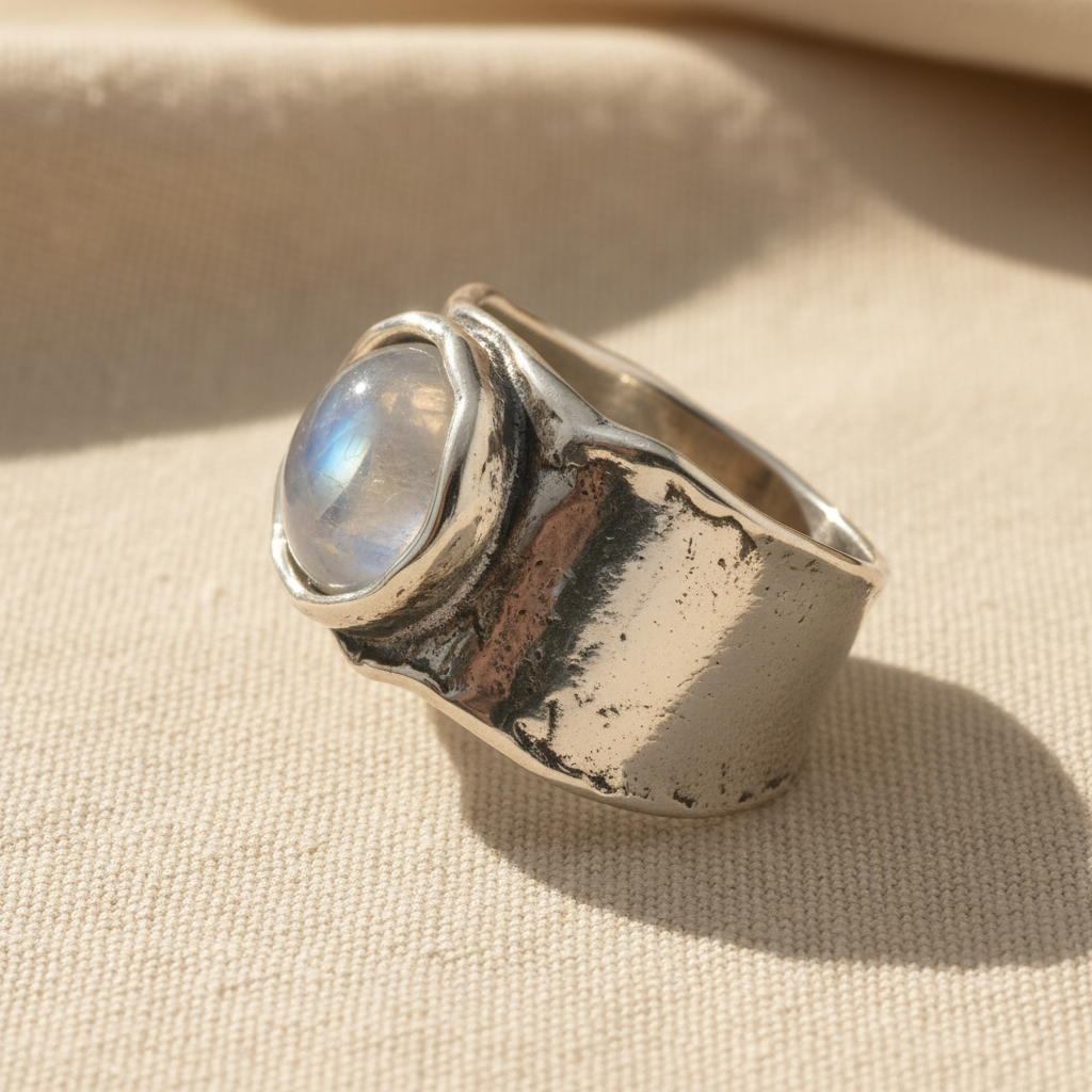 Moonstone wide Silver, Bezel Ring