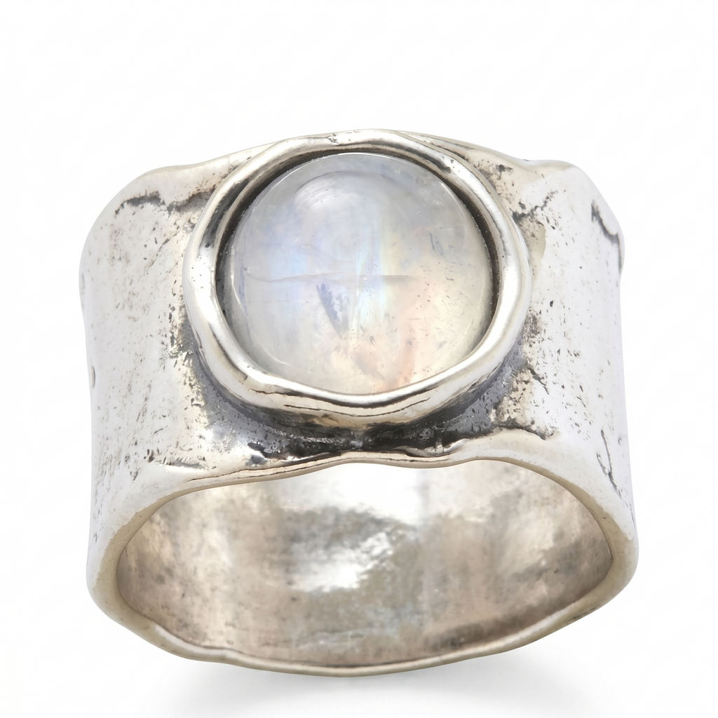 Moonstone wide Silver, Bezel Ring