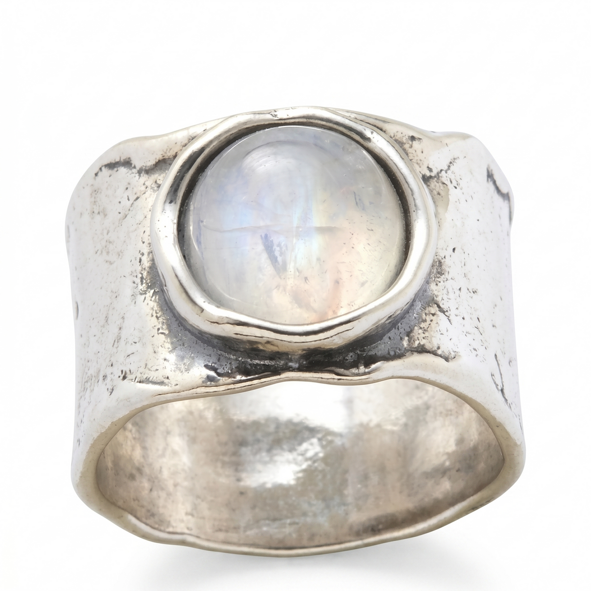Moonstone wide Silver, Bezel Ring