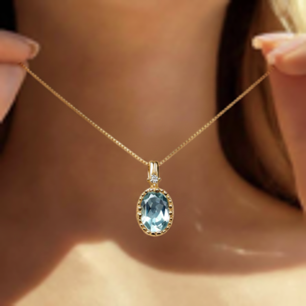 Natural Aquamarine Pendant Necklace in Sterling Silver