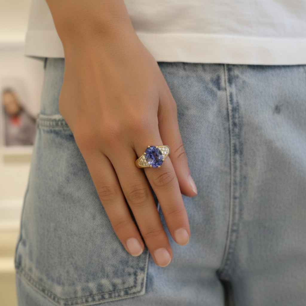 Natural Blue Tanzanite Ring  in Sterling Silver