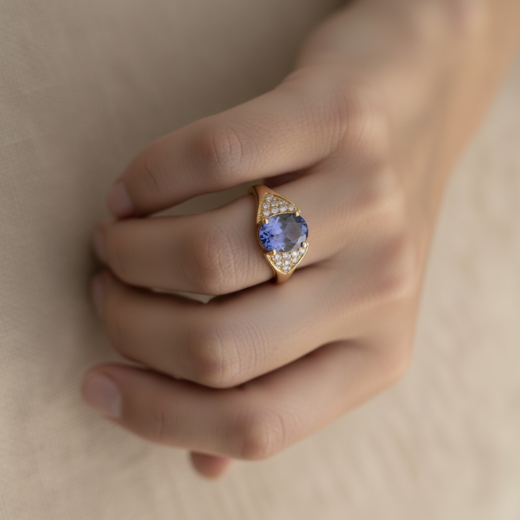 Natural Blue Tanzanite Ring  in Sterling Silver