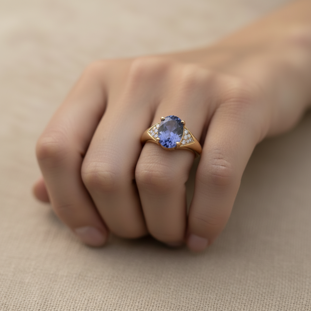 Natural Blue Tanzanite Ring  in Sterling Silver