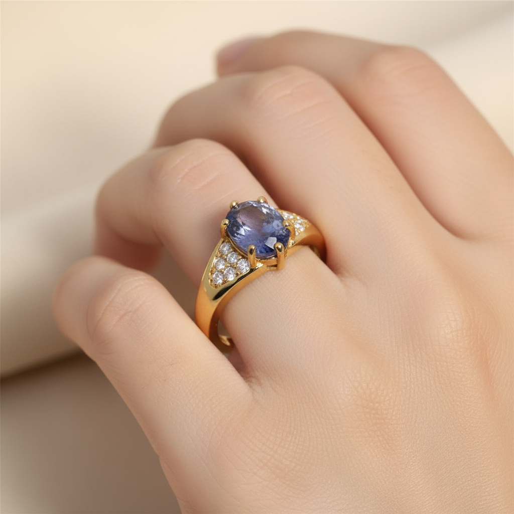 Natural Blue Tanzanite Ring  in Sterling Silver