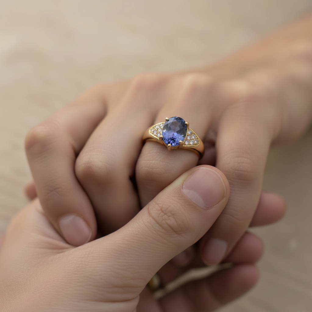 Natural Blue Tanzanite Ring  in Sterling Silver