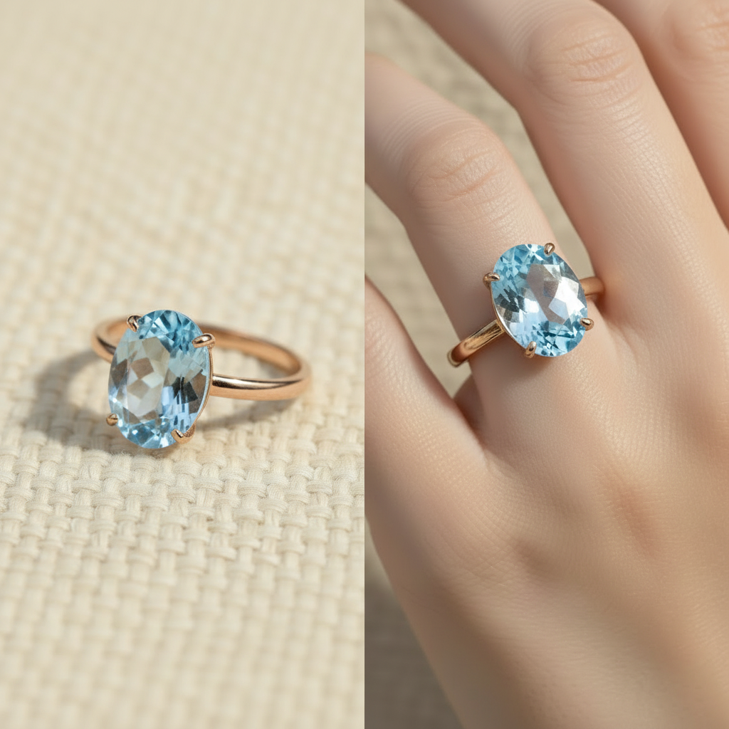 Natural Blue Topaz Solitaire Ring in Gold