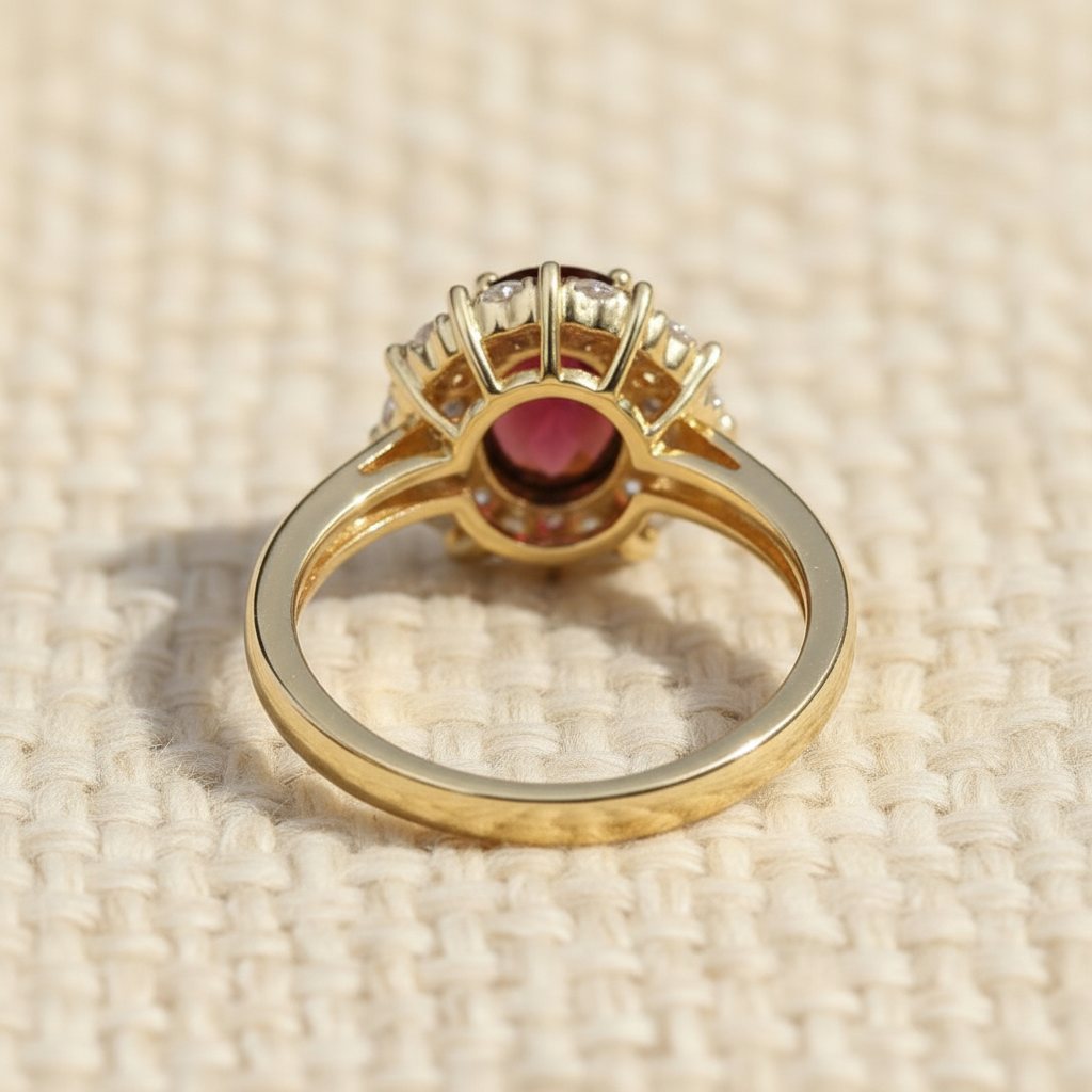 Natural Garnet Vintage Starburst Ring in Sterling Silver