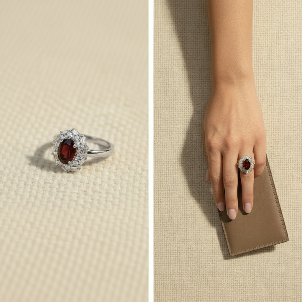 Natural Garnet Vintage Starburst Ring in Sterling Silver