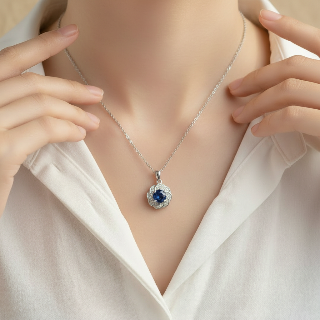 Natural Kyanite Pendant Necklace in Sterling Silver