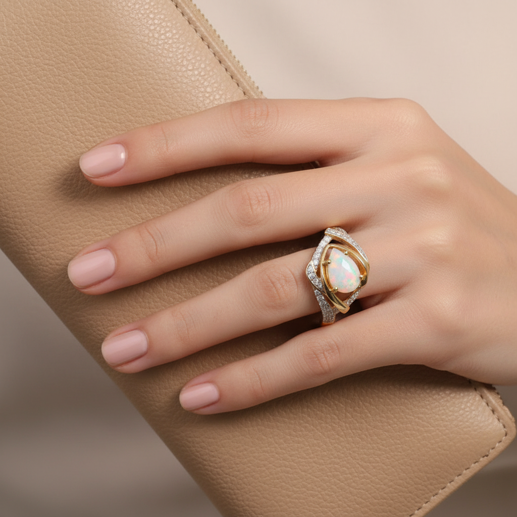 Natural Marquise Opal Ring in gold  |in Sterling Silver
