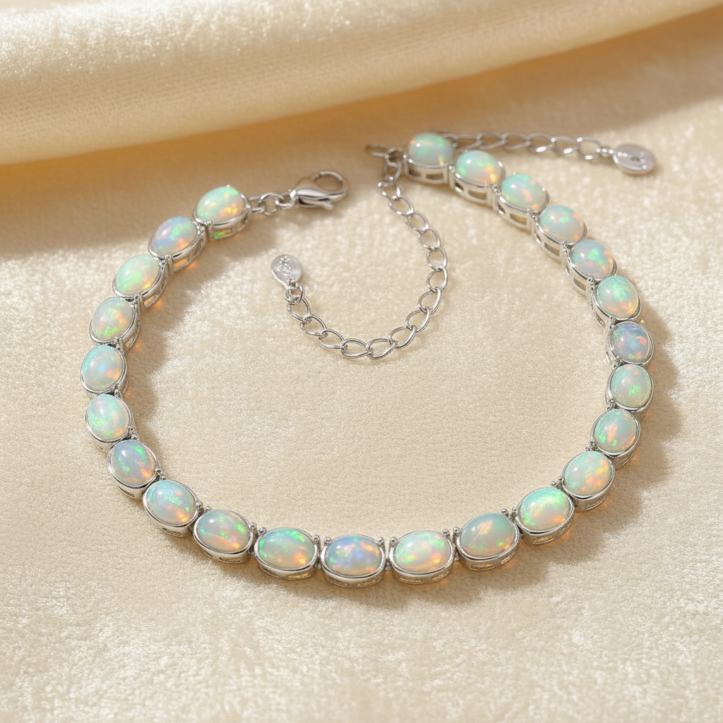 Natural Opal Station Bracelet in Sterling Silver