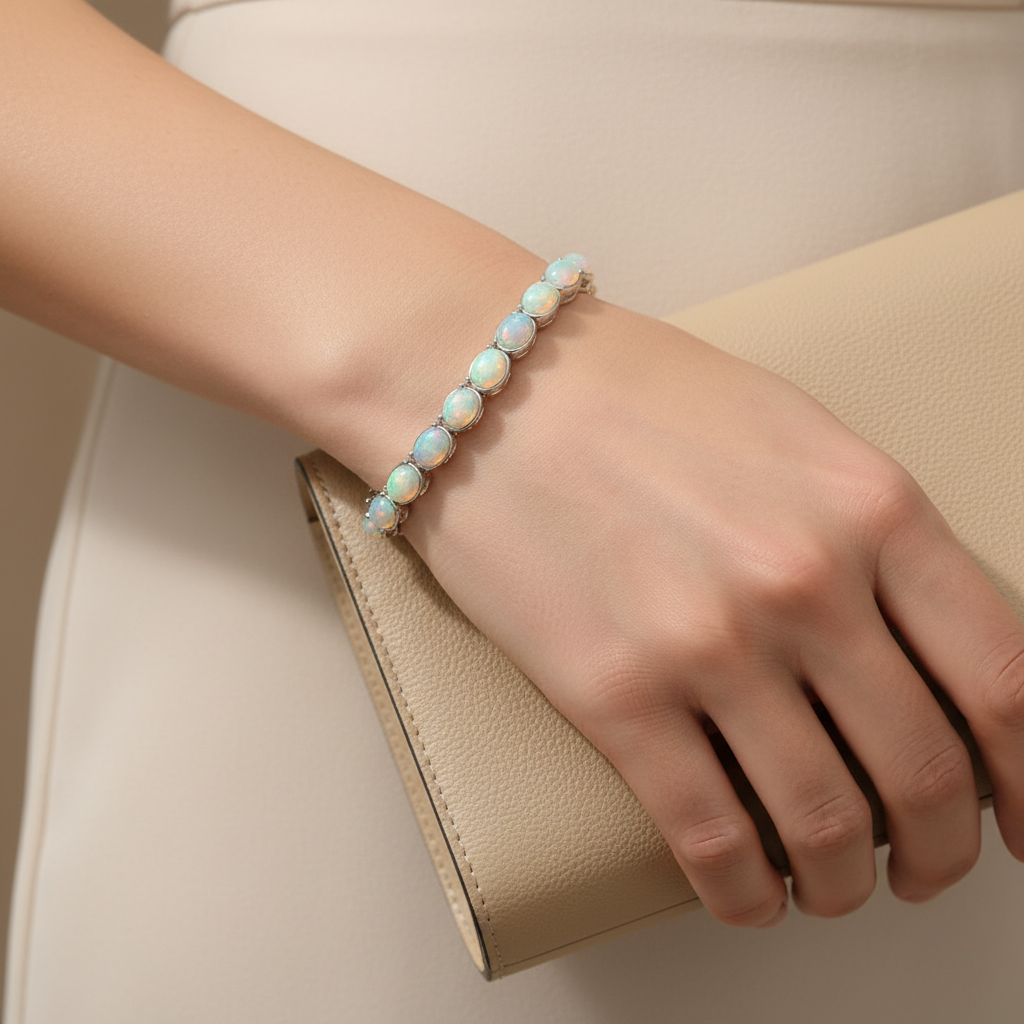 Natural Opal Station Bracelet in Sterling Silver