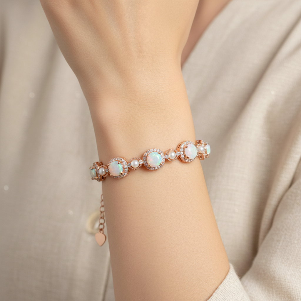 Natural Opal Charm Bracelet  in Sterling Silver