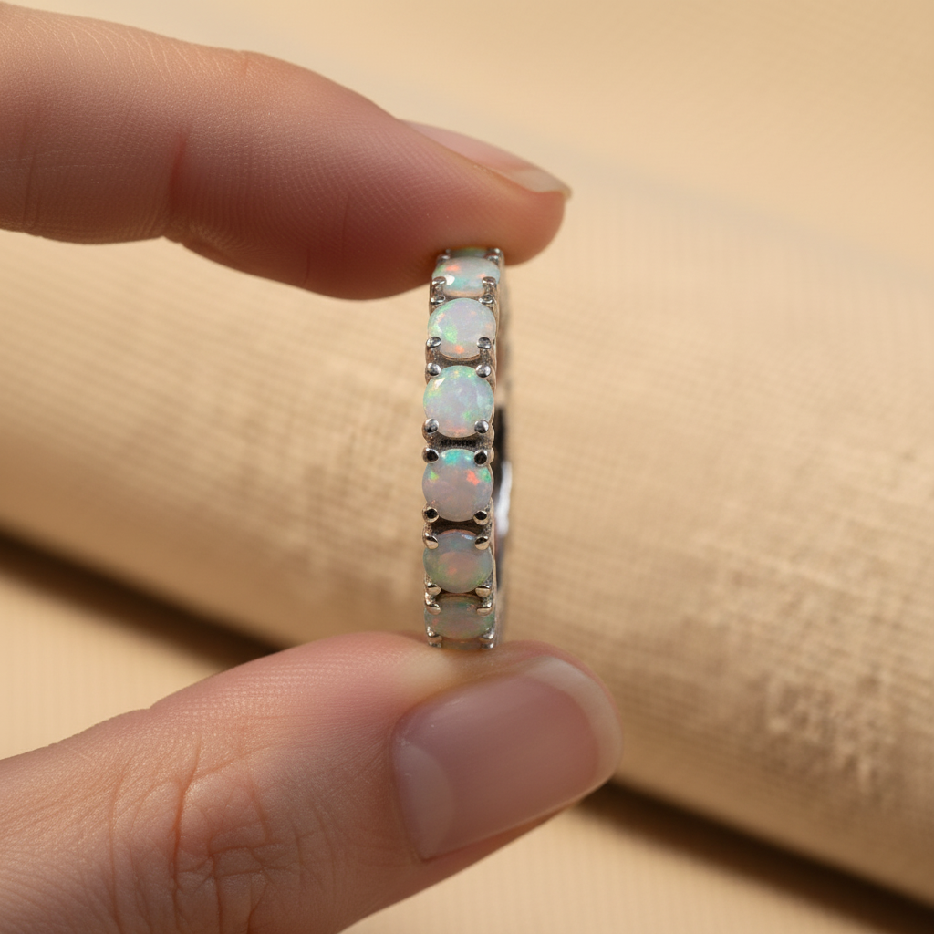 Natural Opal Eternity Band in Sterling Silver