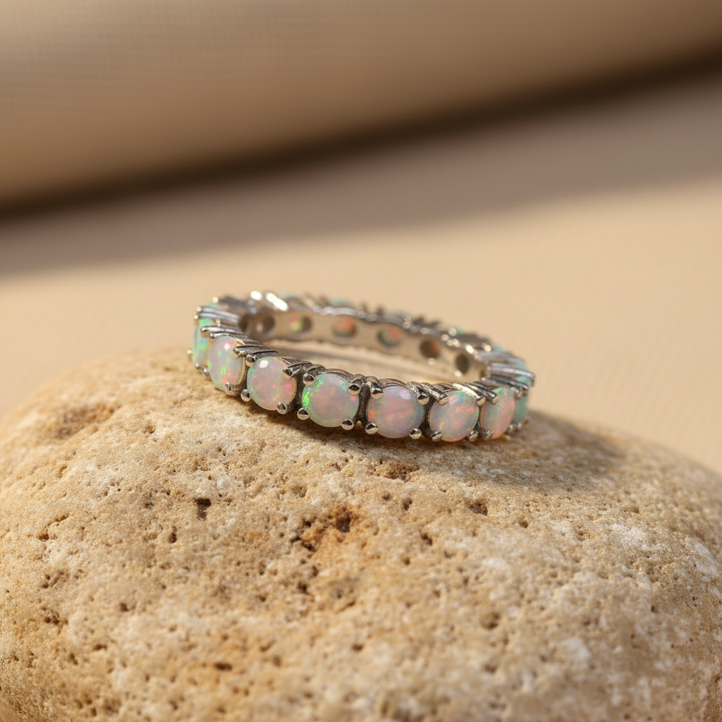 Natural Opal Eternity Band in Sterling Silver