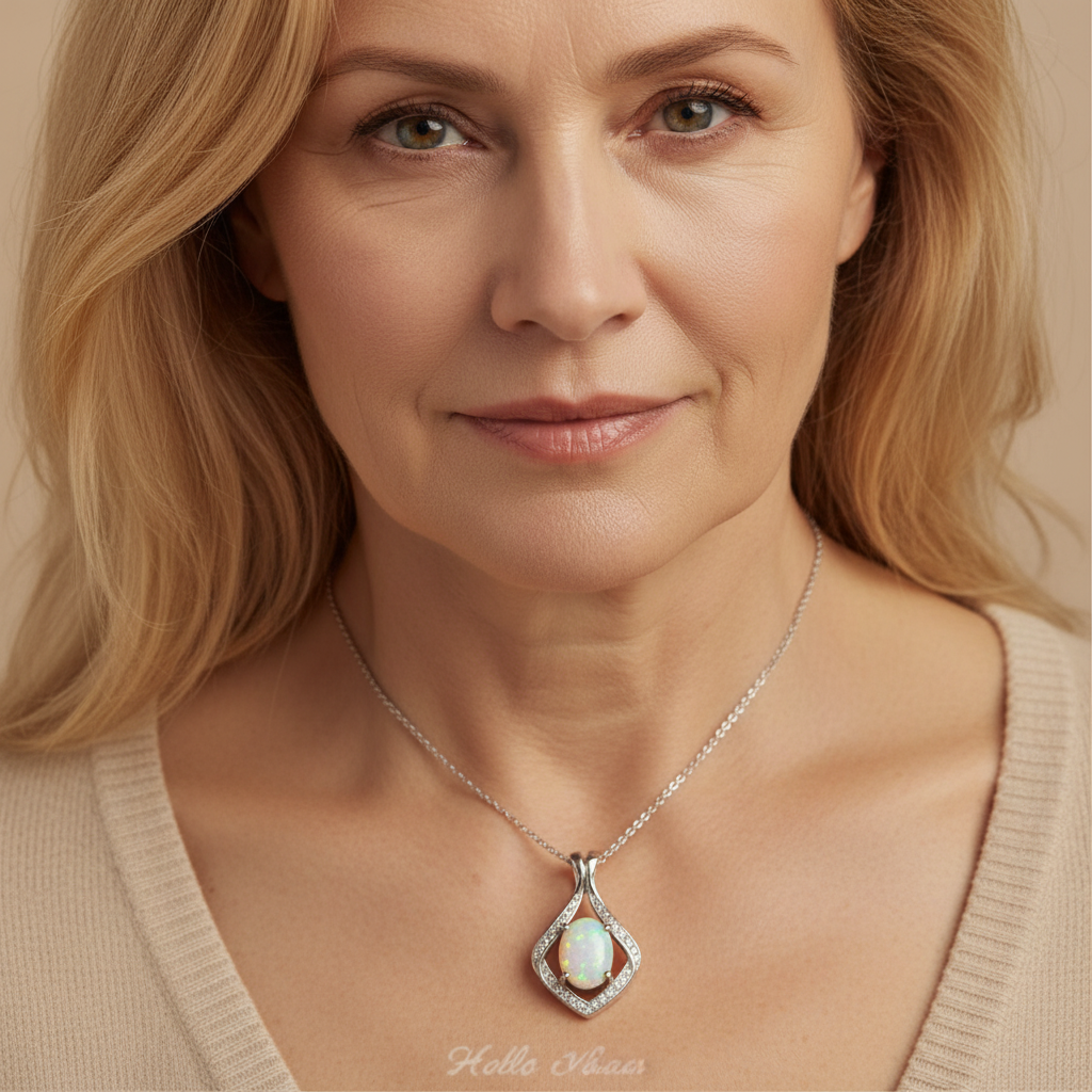 Natural Opal Pendant Necklace in Sterling Silver