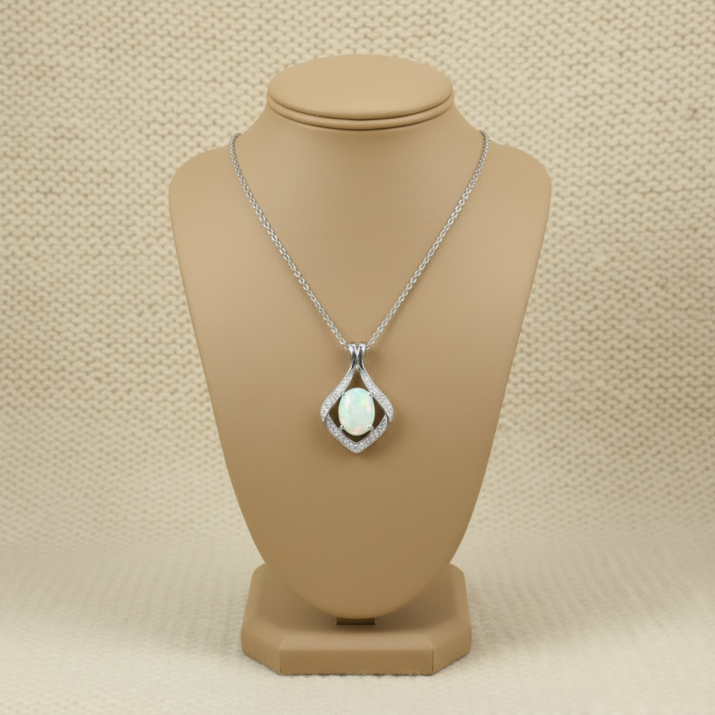 Natural Opal Pendant Necklace in Sterling Silver