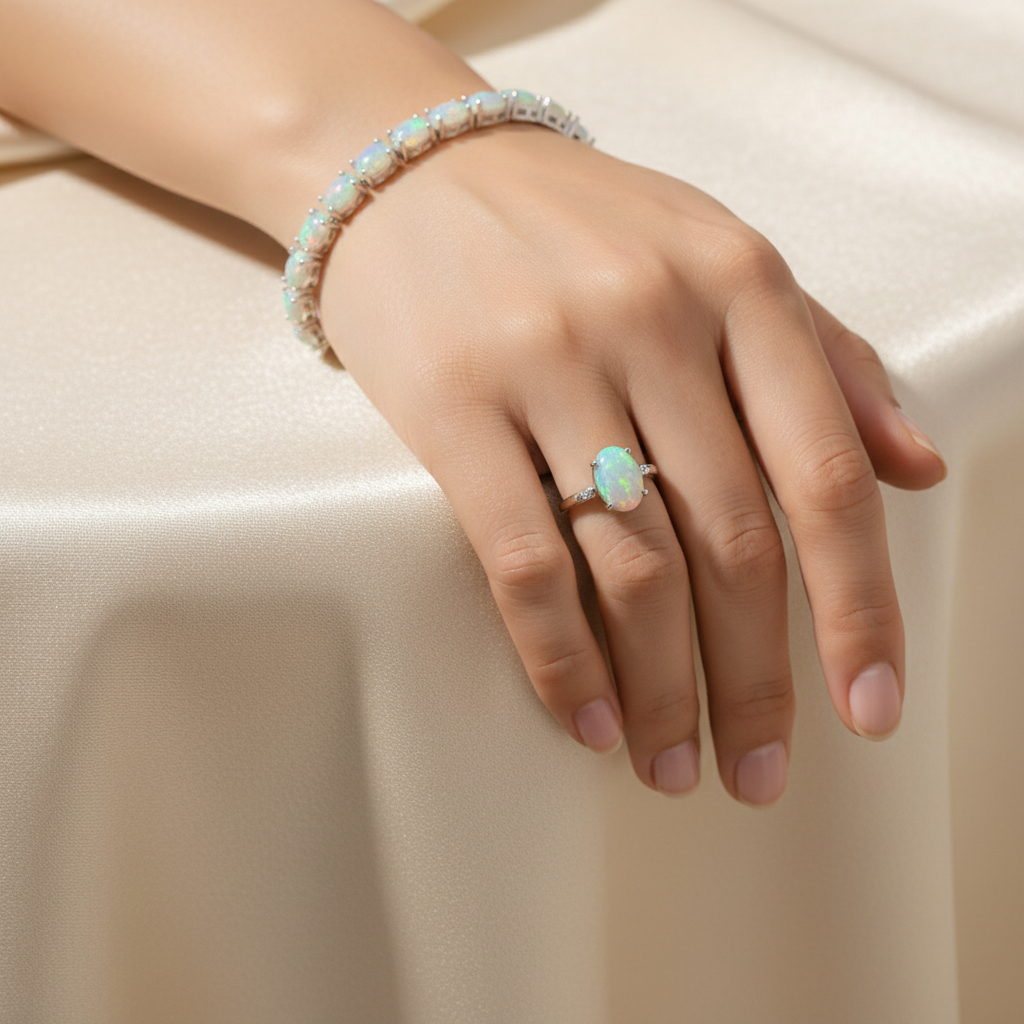 Natural Opal Station Bracelet in Sterling Silver