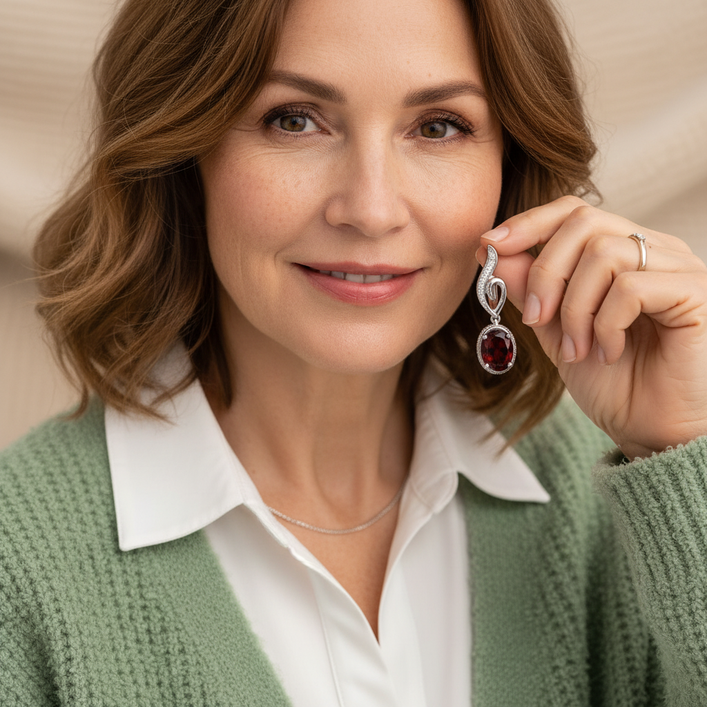Natural Red Garnet Drop Earrings in Sterling Silver