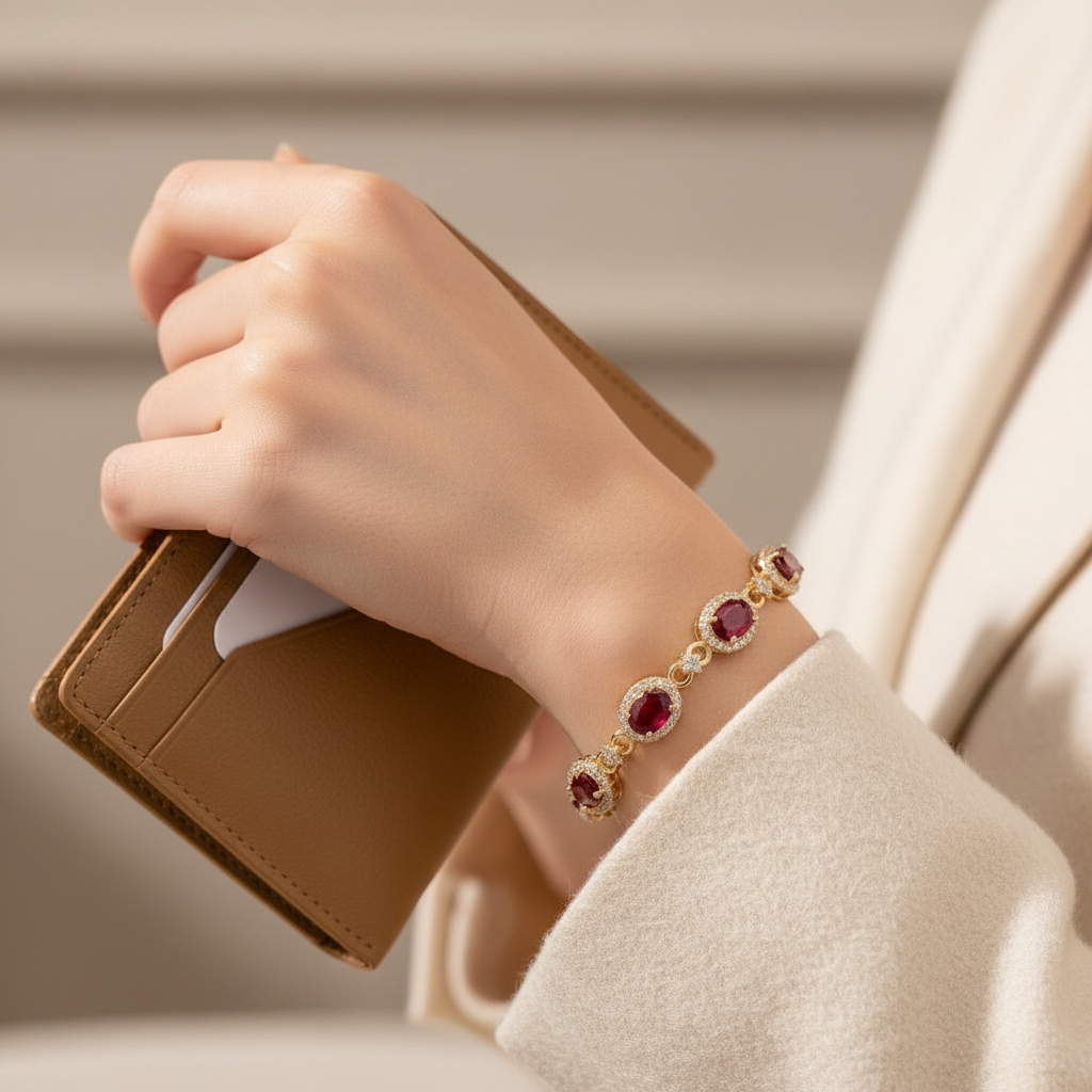 Natural Ruby Station Bracelet  | in Sterling Silver