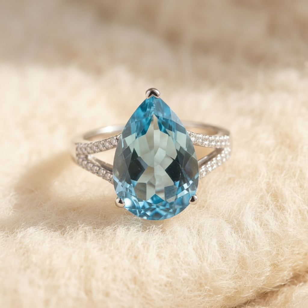 Natural Sky Blue Topaz Ring in Sterling Silver