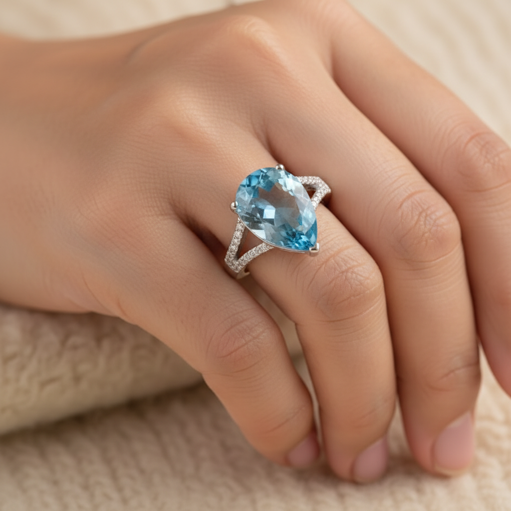 Natural Sky Blue Topaz Ring in Sterling Silver