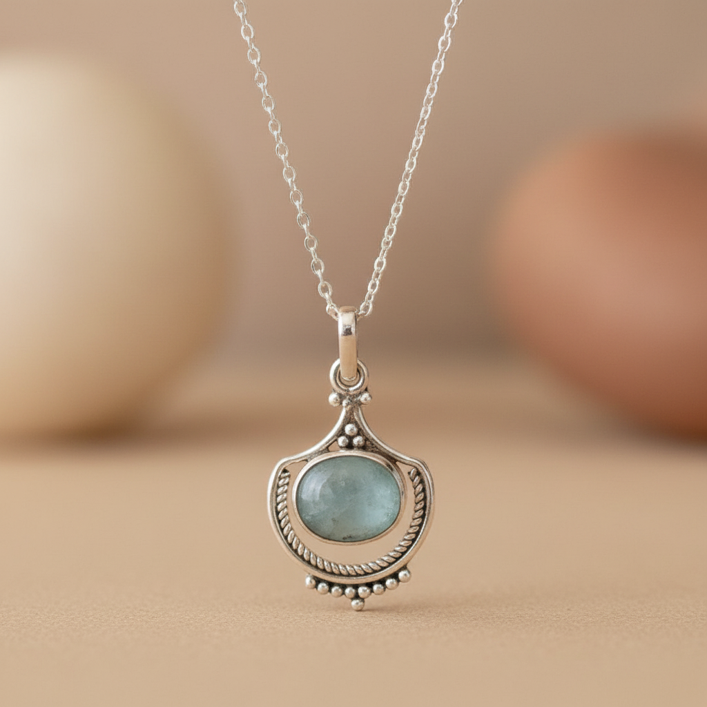 Boho Opal Necklace in Silver