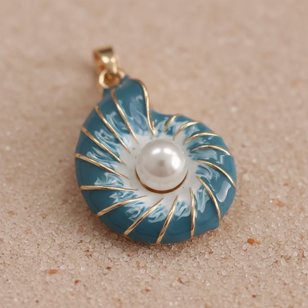 Pearl & Blue Shell Pendant Necklace in Silver