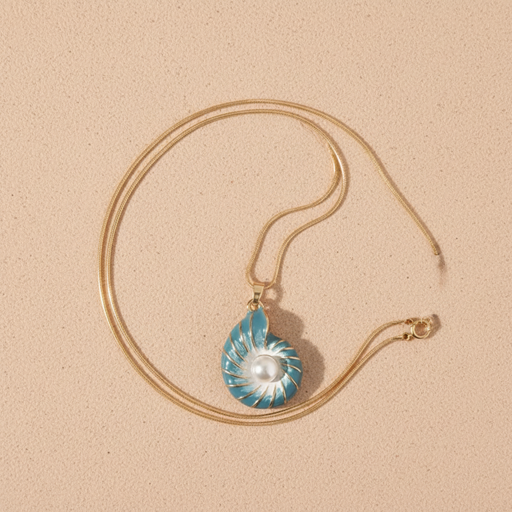 Pearl & Blue Shell Pendant Necklace in Silver