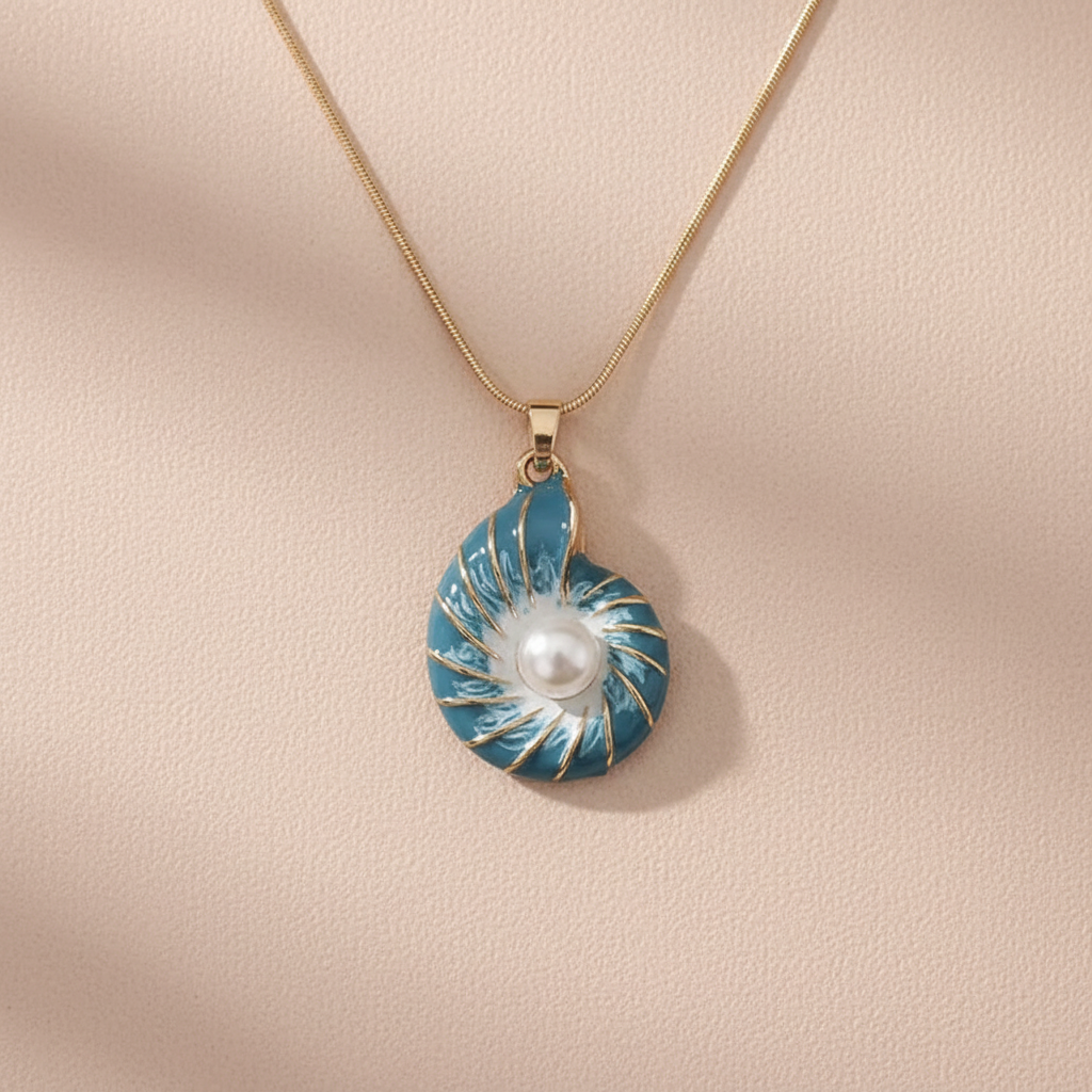 Pearl & Blue Shell Pendant Necklace in Silver