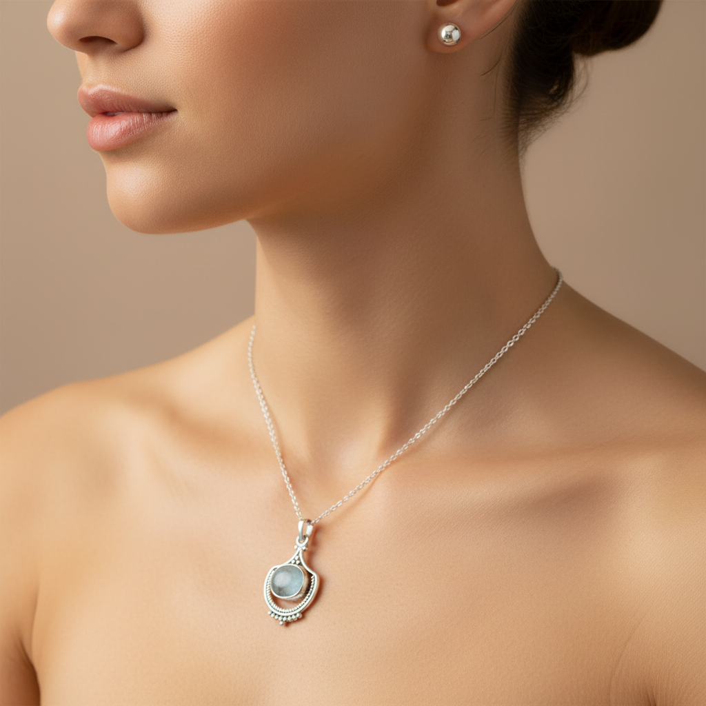 Boho Opal Necklace in Silver