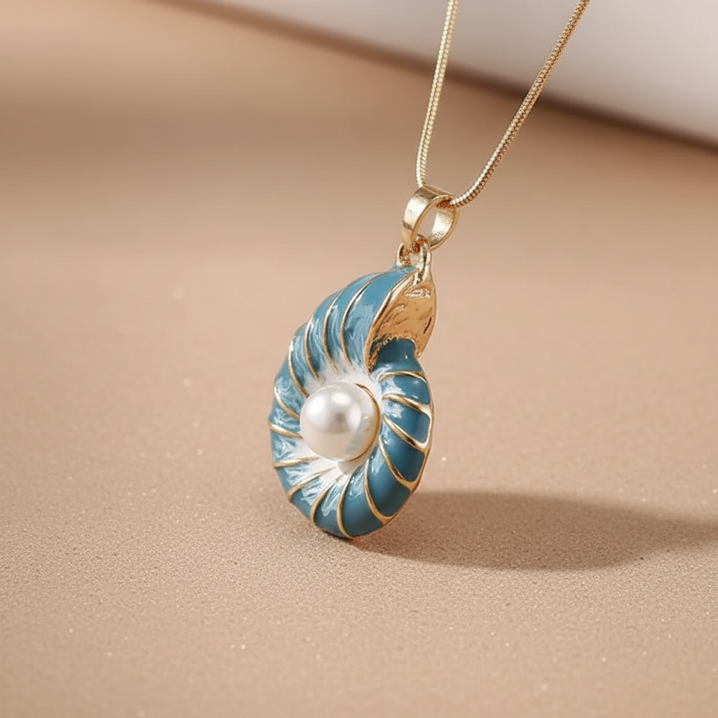 Pearl & Blue Shell Pendant Necklace in Silver