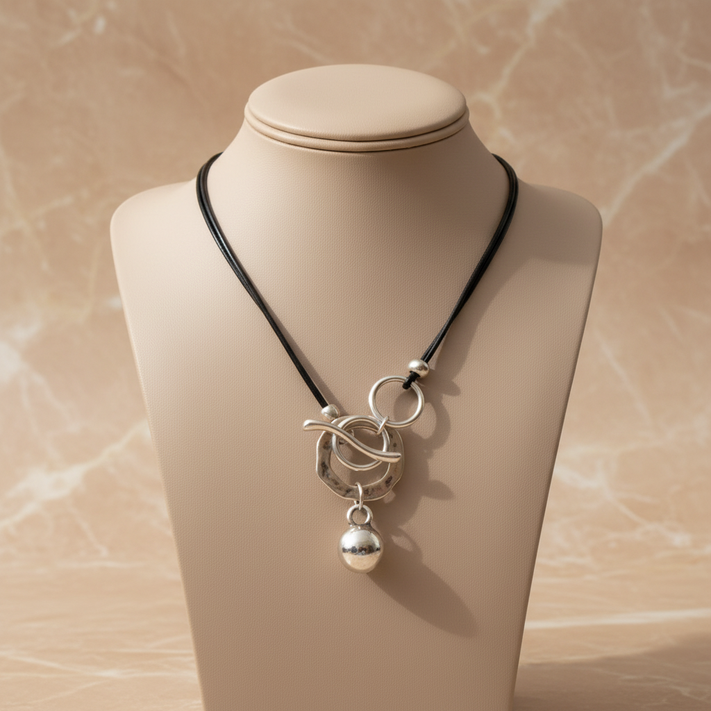 Silver Toggle Leather Cord Necklace