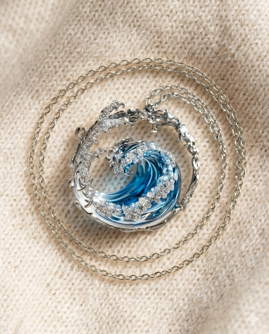 By Sophi Ocean's Oath Necklace silver variant flat-lay on warm cream