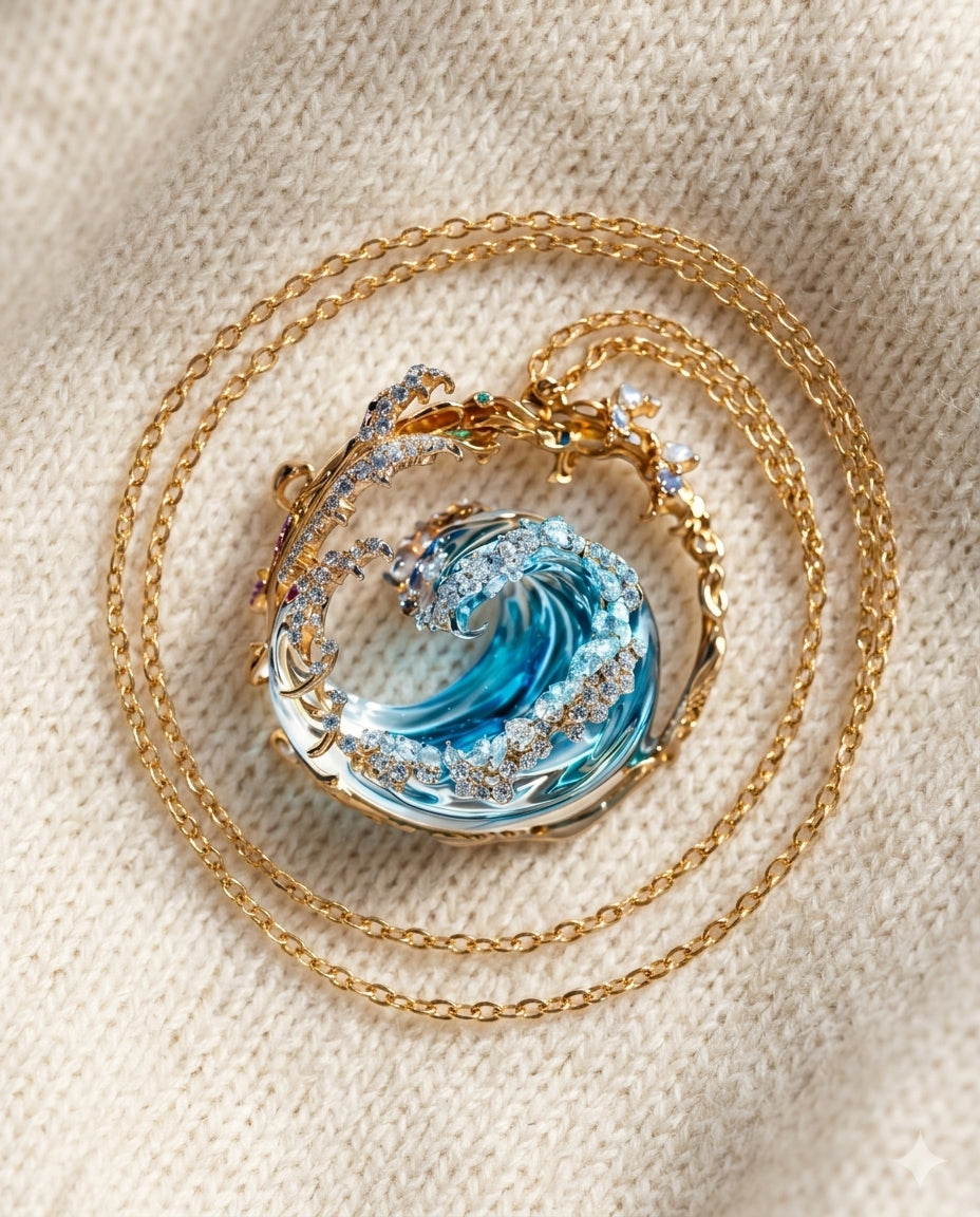 By Sophi Ocean's Oath Necklace flat-lay on warm cream