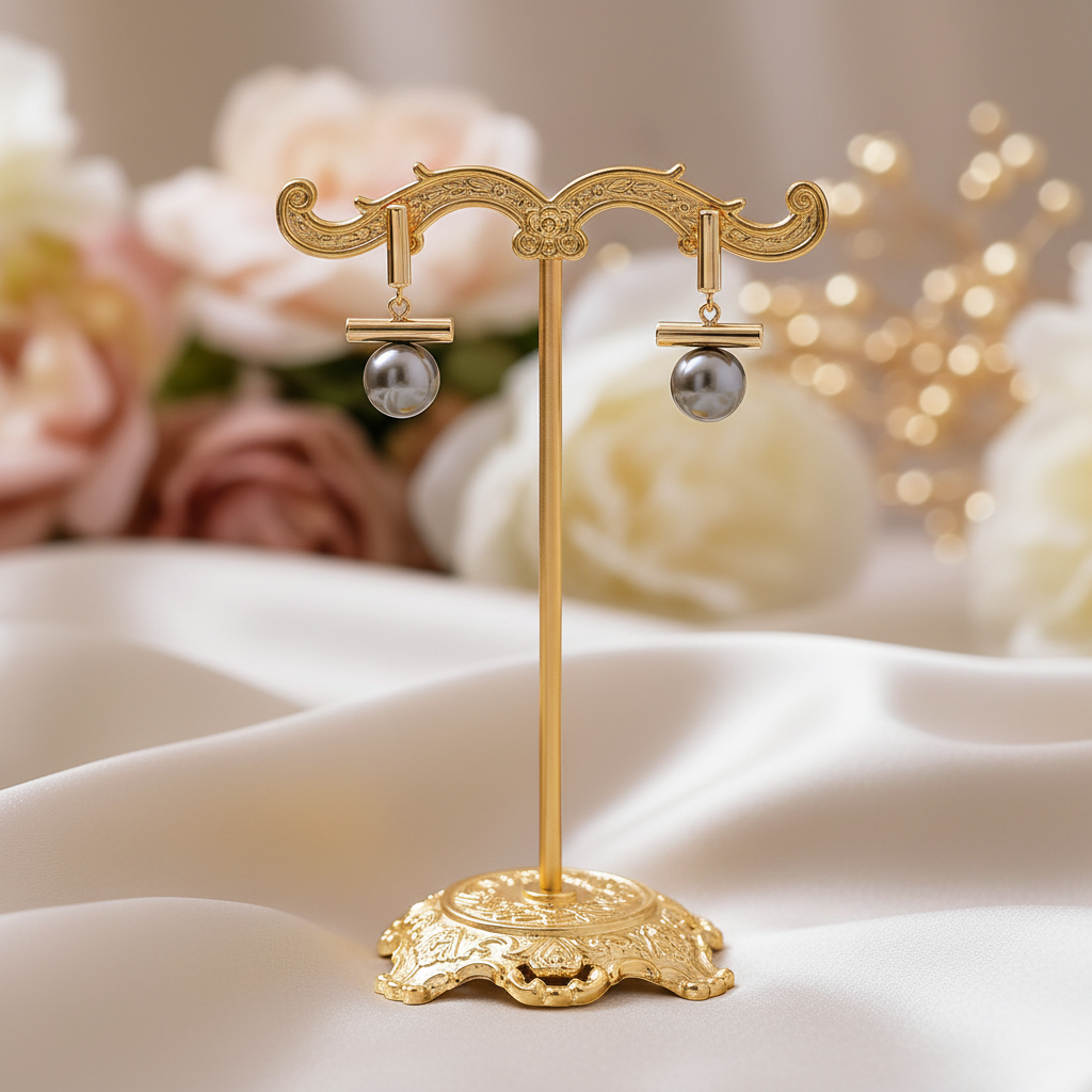 Dark Pearl Earrings in Gold