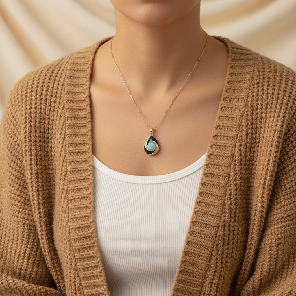 Natural Ethiopian Opal Pendant Necklace in Gold-Plated Sterling Silver