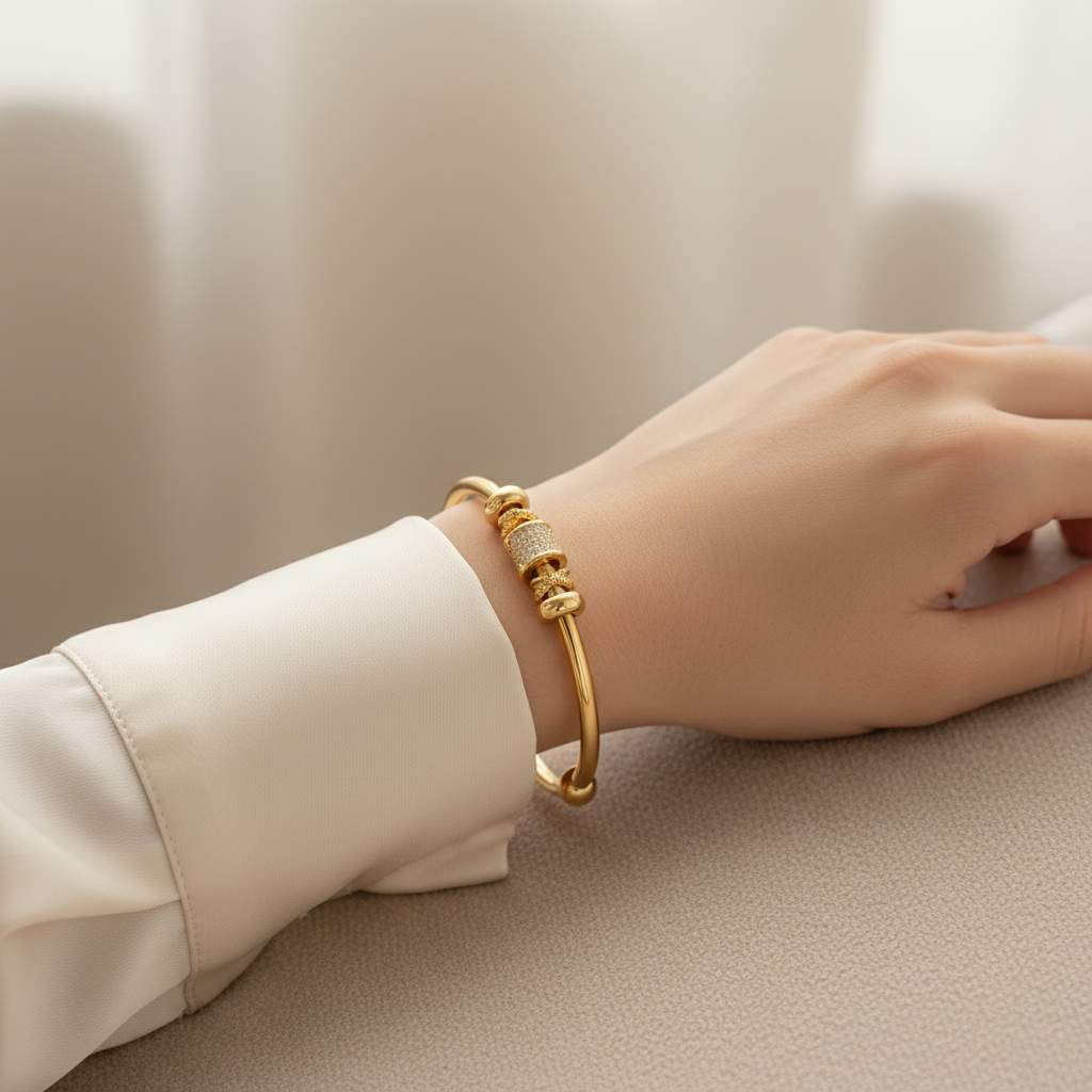 Adjustable Bracelet with Golden Charms
