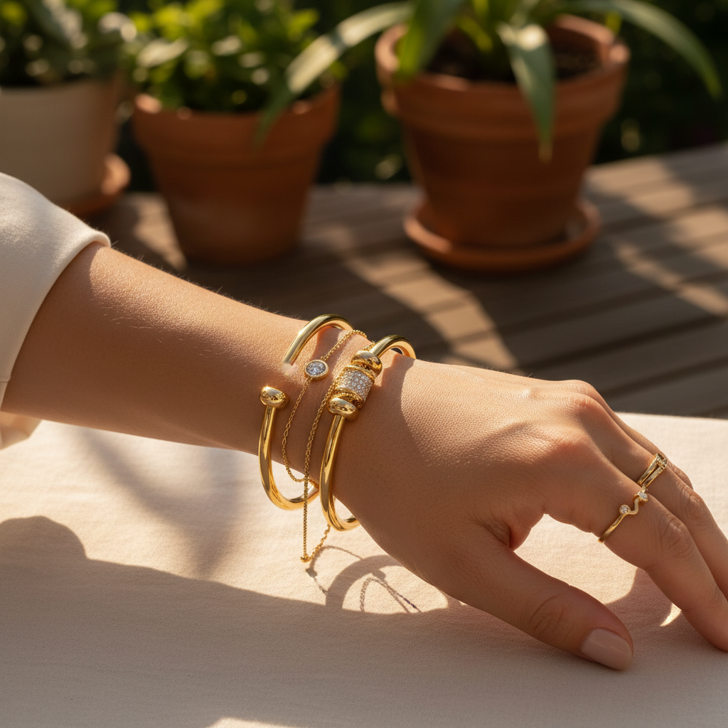 Adjustable Bracelet with Golden Charms