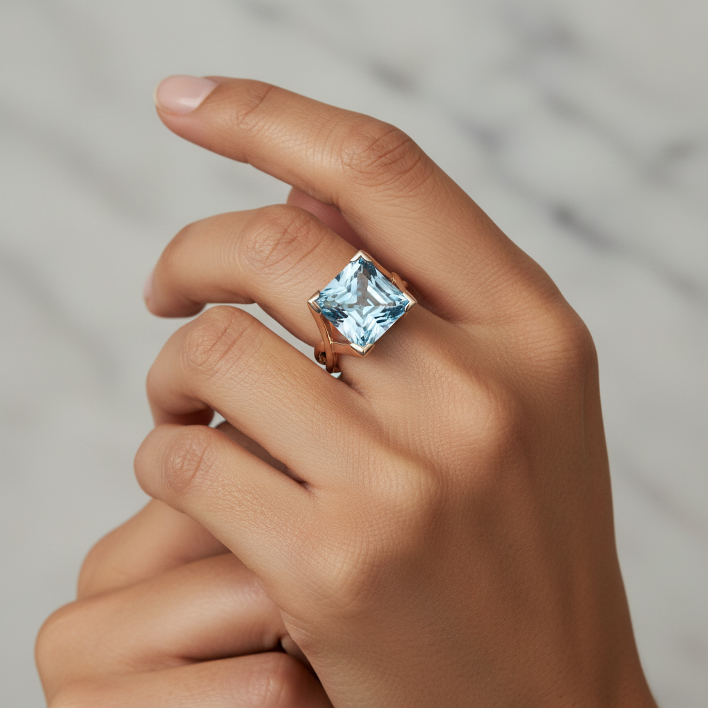 Vintage Rose Gold Blue Zirconia Ring