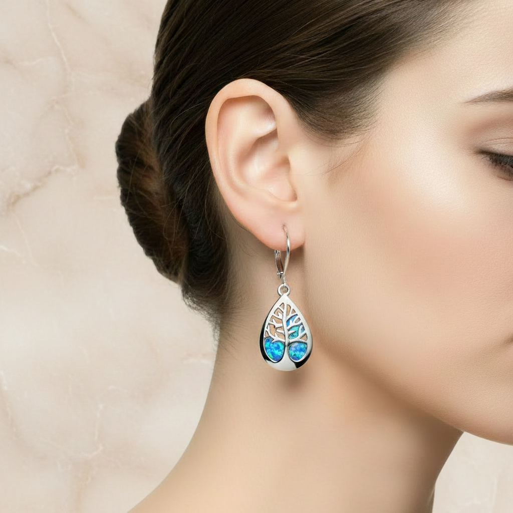 Tree of Life Earrings – Opal & Sterling Silver