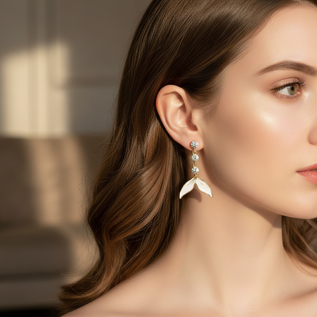 Mermaid Tail Zirconia Earrings in Gold