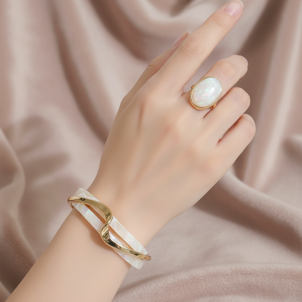 White Opal Golden Bracelet