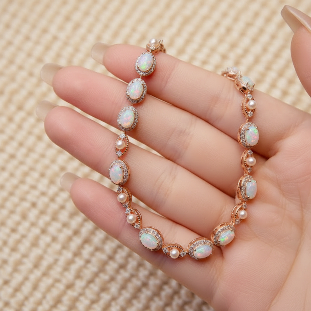 Natural Opal Charm Bracelet  in Sterling Silver